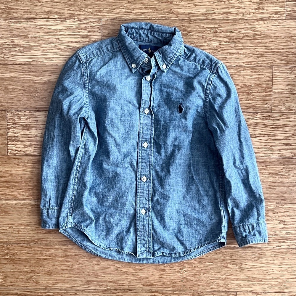 Ralph Lauren Chambray Button Down Boys 5 Long Sleeve Blue Classic Preppy Pony